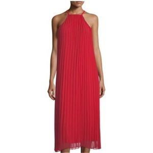 LIKELY Red Halter Neck Accordion Pleat Midi Dress size 4
